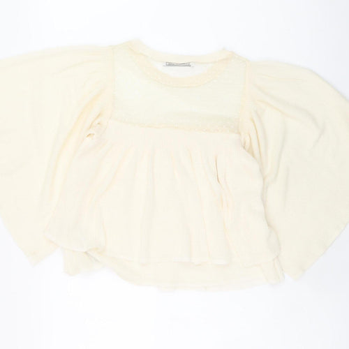 Zara Women Ivory Kimono Sleeve Sheer Blouse Size S