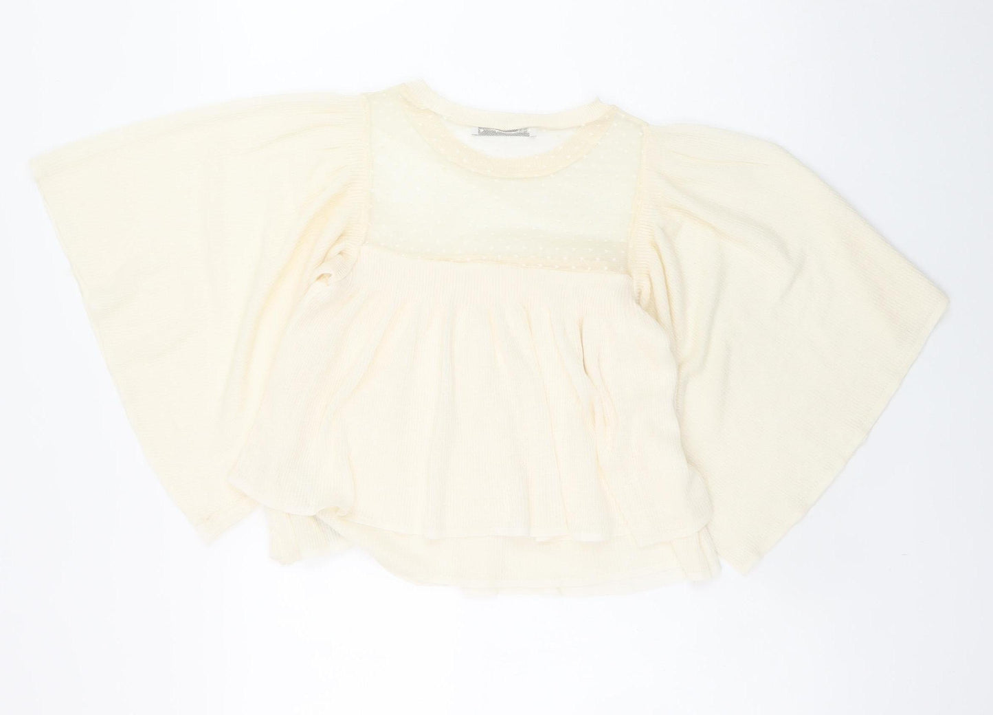 Zara Women Ivory Kimono Sleeve Sheer Blouse Size S