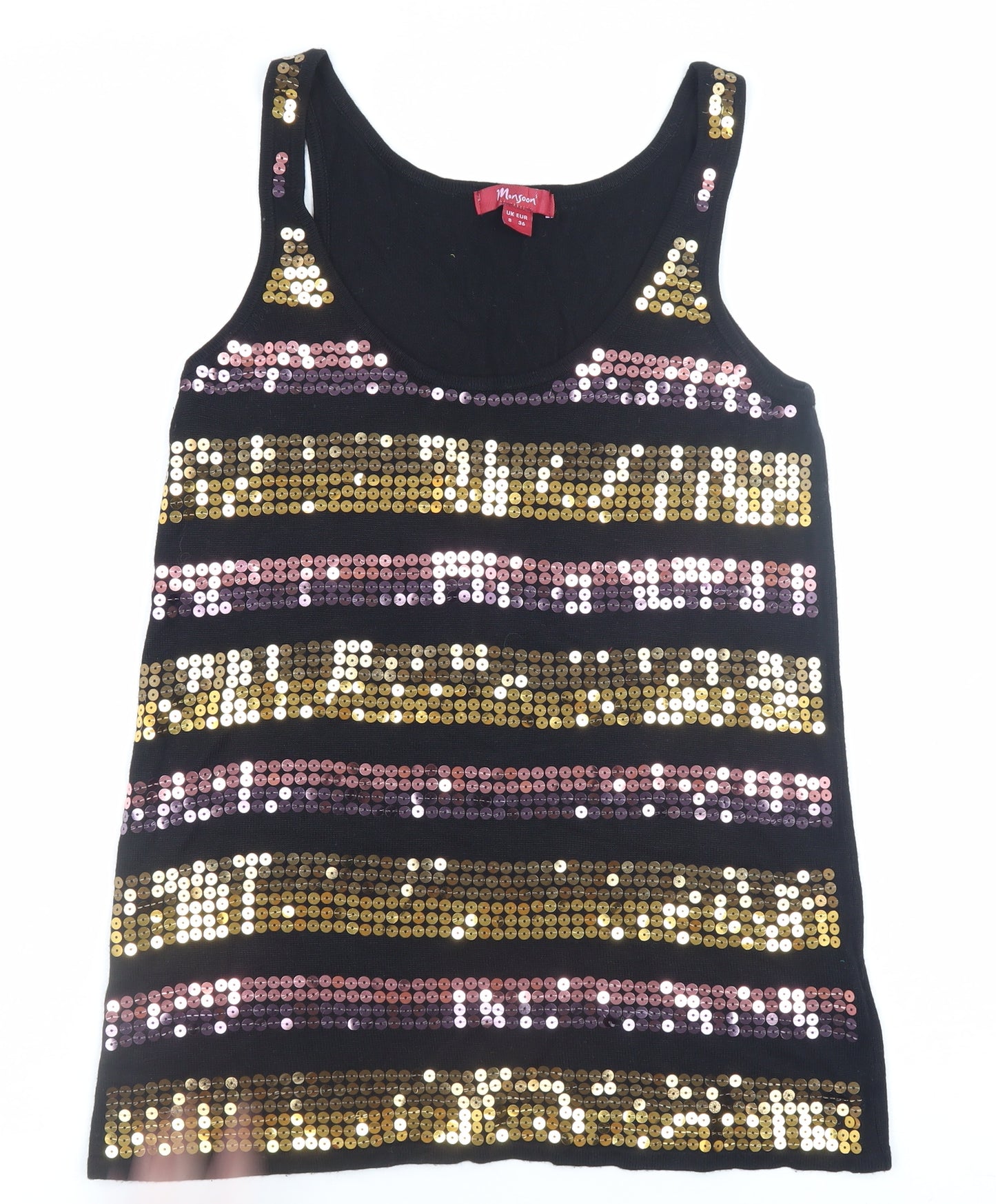 Monsoon Women’s Black Sequin Striped Sleeveless Jumper UK 8
