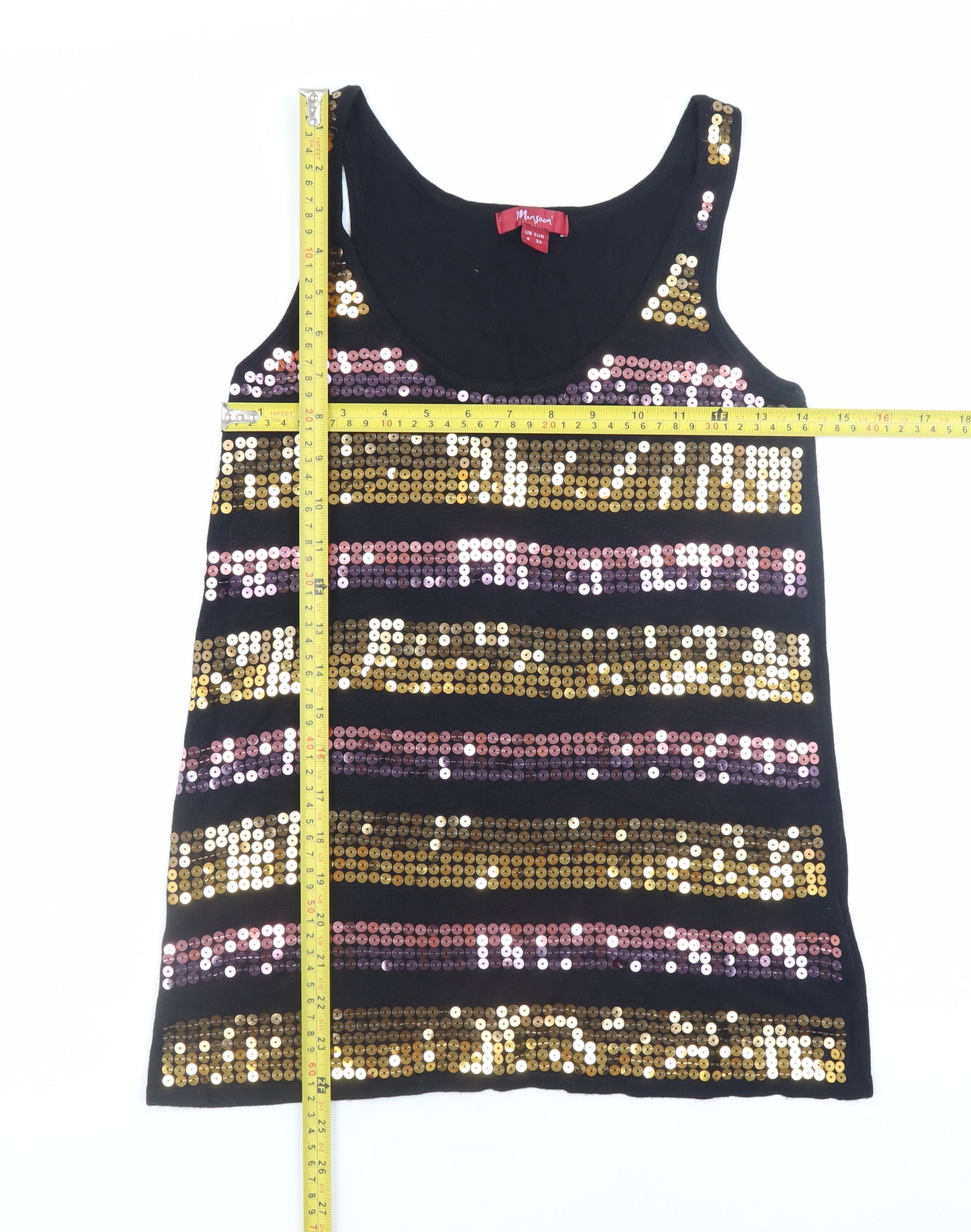 Monsoon Women’s Black Sequin Striped Sleeveless Jumper UK 8