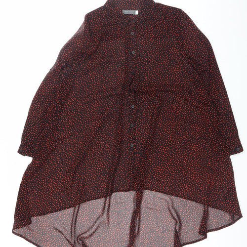 Mint Velvet Women Black Red Tunic Blouse Size 10 Chiffon Long Sleeve