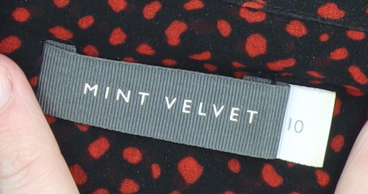 Mint Velvet Women Black Red Tunic Blouse Size 10 Chiffon Long Sleeve
