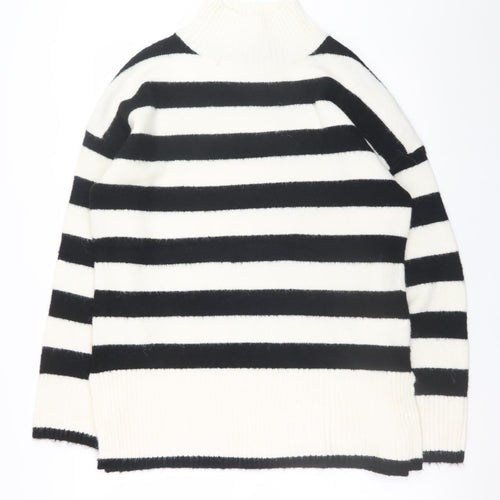 New Look Womens Black White Striped Mock Neck Jumper M