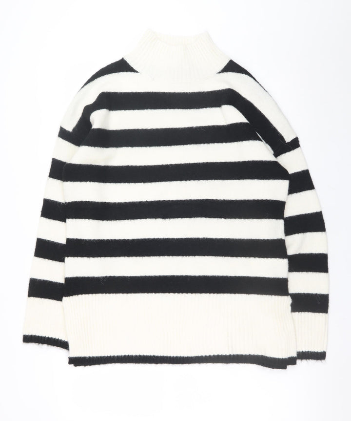 New Look Womens Black White Striped Mock Neck Jumper M
