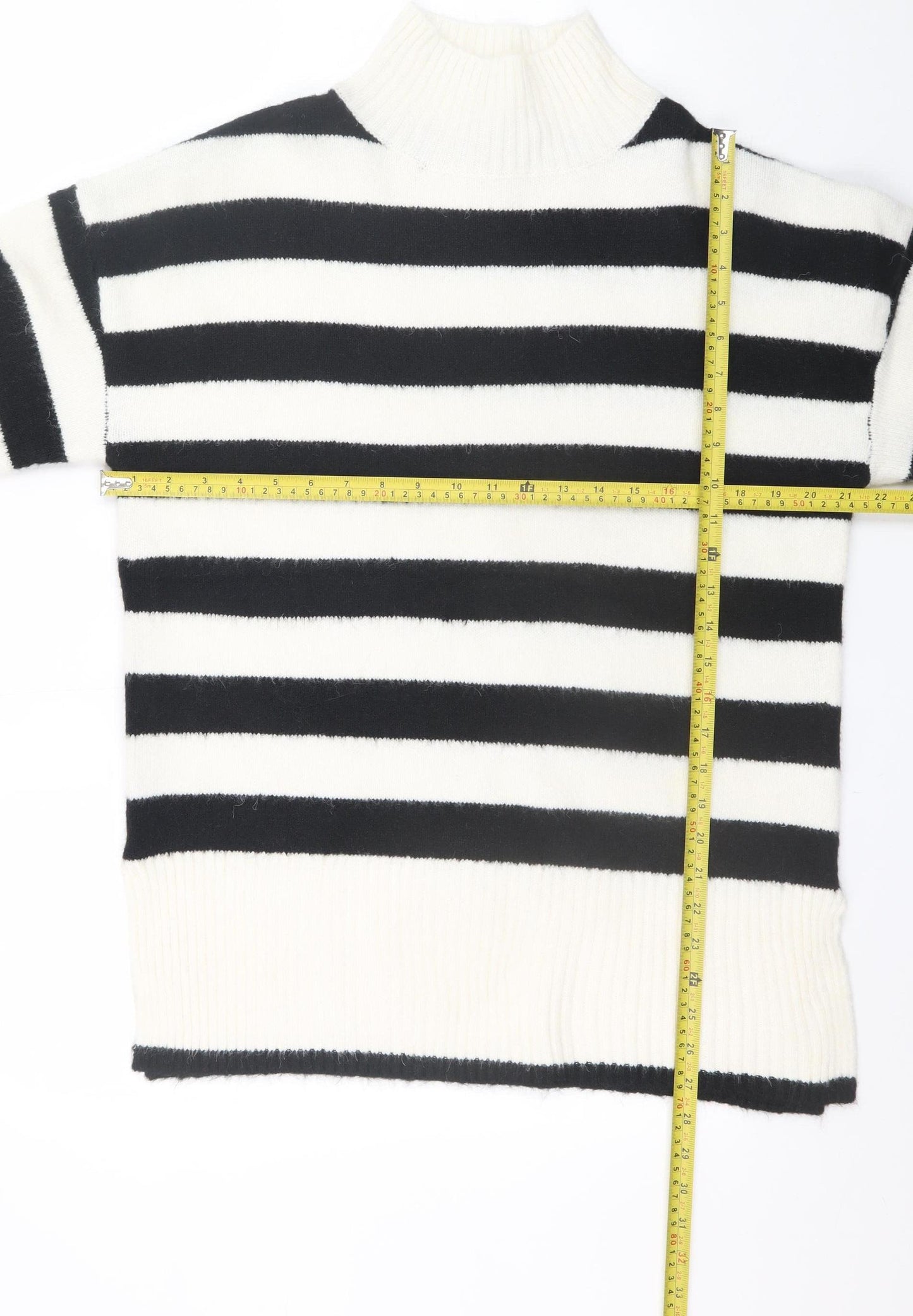 New Look Womens Black White Striped Mock Neck Jumper M
