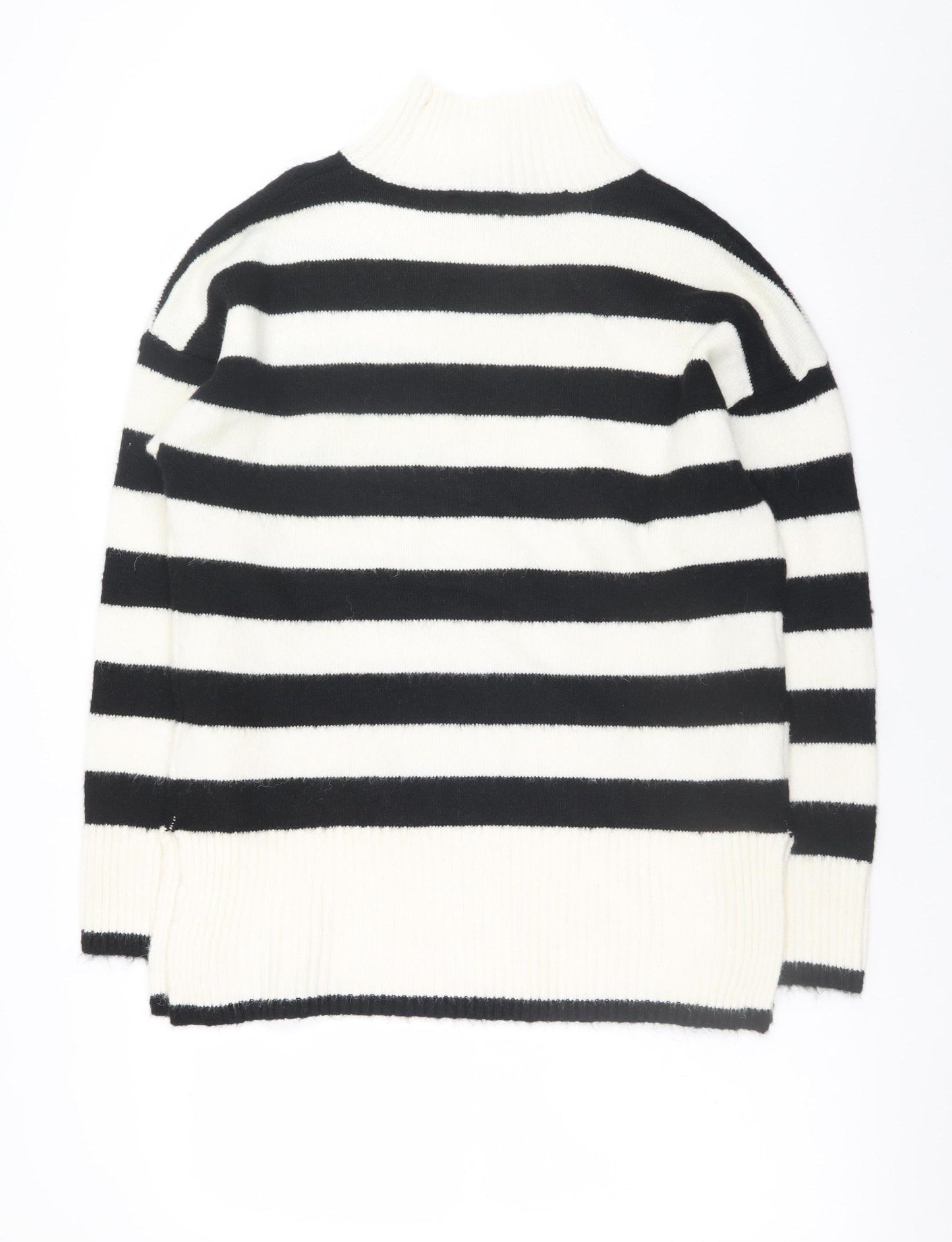 New Look Womens Black White Striped Mock Neck Jumper M
