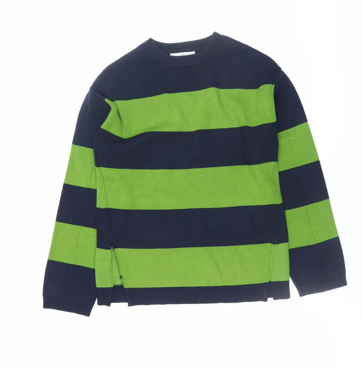 Marks and Spencer Women's XS Green Navy Striped Crew Neck Jumper