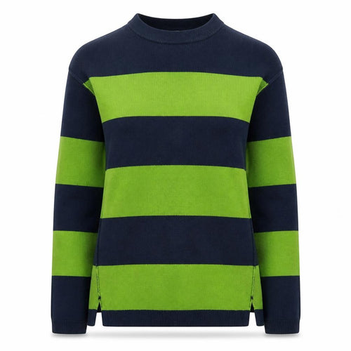 Marks and Spencer Women's XS Green Navy Striped Crew Neck Jumper