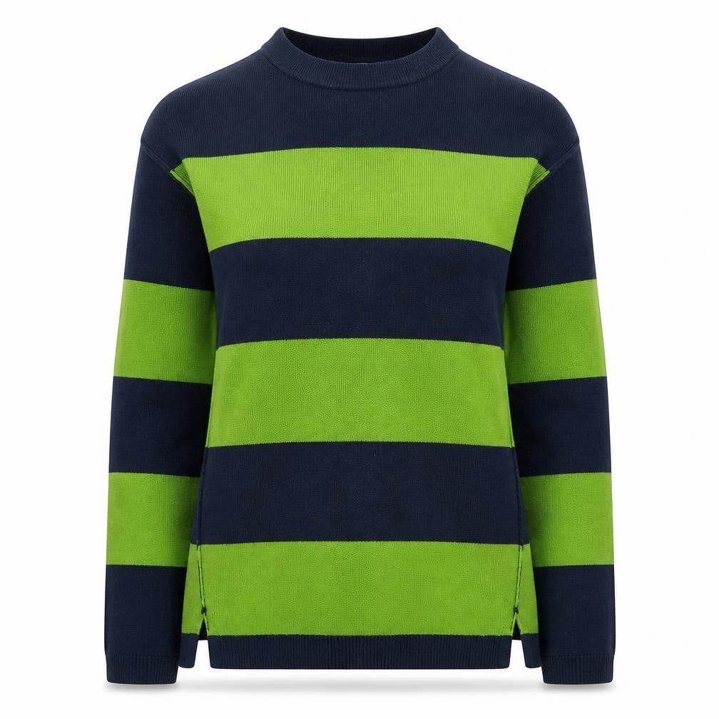 Marks and Spencer Women's XS Green Navy Striped Crew Neck Jumper