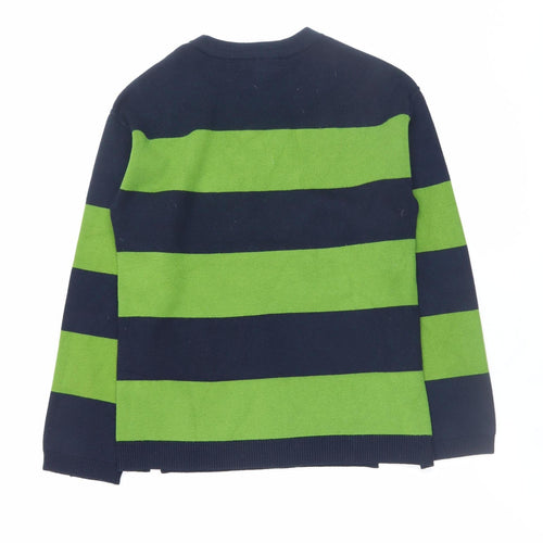 Marks and Spencer Women's XS Green Navy Striped Crew Neck Jumper