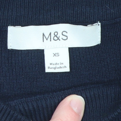 Marks and Spencer Women's XS Green Navy Striped Crew Neck Jumper