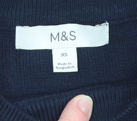 Marks and Spencer Women's XS Green Navy Striped Crew Neck Jumper