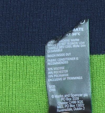Marks and Spencer Women's XS Green Navy Striped Crew Neck Jumper