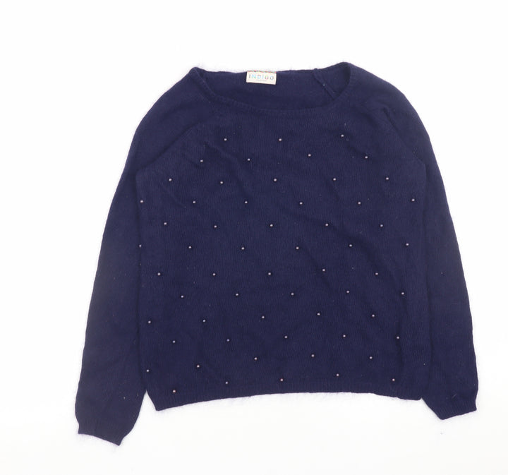 Marks and Spencer Women Blue Beaded Angora Knit Jumper Size 10