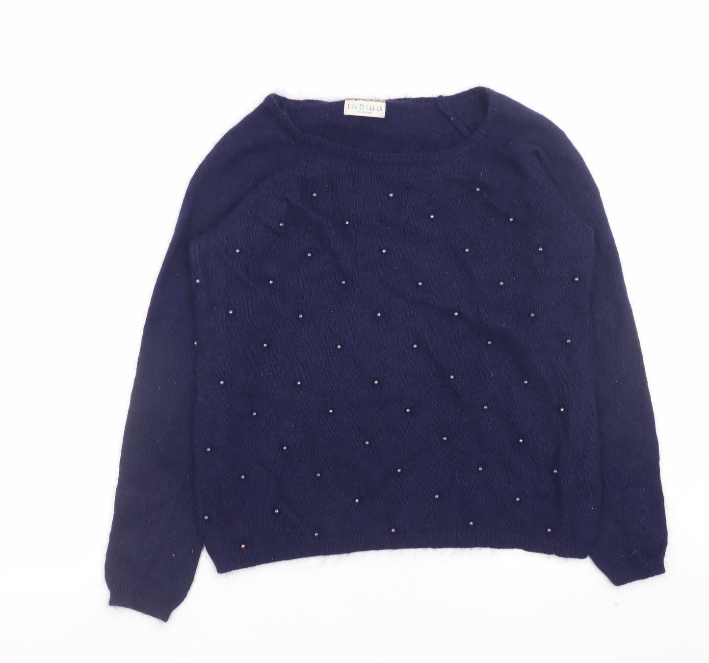 Marks and Spencer Women Blue Beaded Angora Knit Jumper Size 10