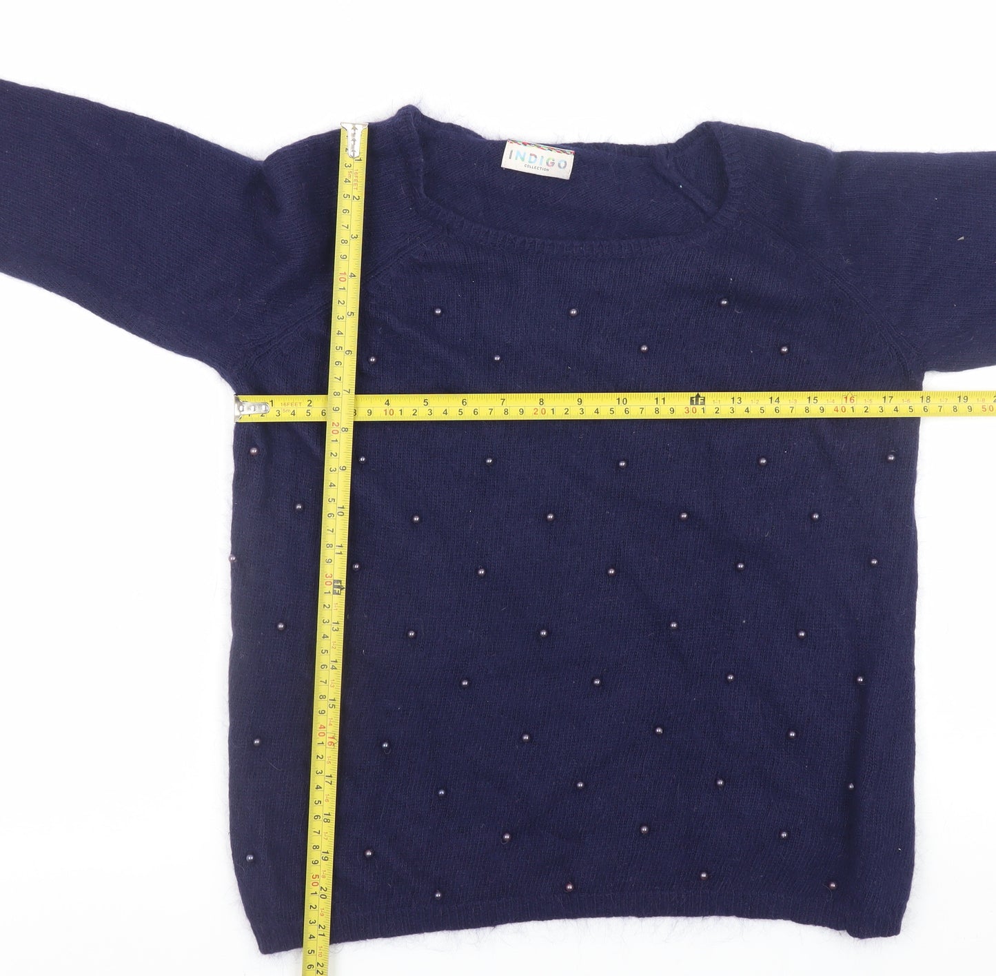 Marks and Spencer Women Blue Beaded Angora Knit Jumper Size 10