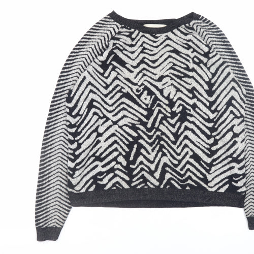 River Island Women’s Black Animal Print Jumper Size 10 Crew Neck Knit