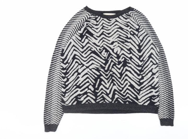River Island Women’s Black Animal Print Jumper Size 10 Crew Neck Knit