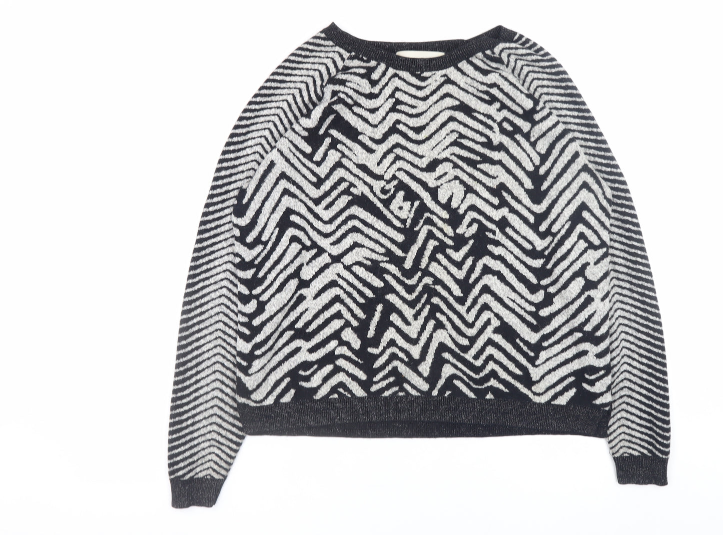 River Island Women’s Black Animal Print Jumper Size 10 Crew Neck Knit
