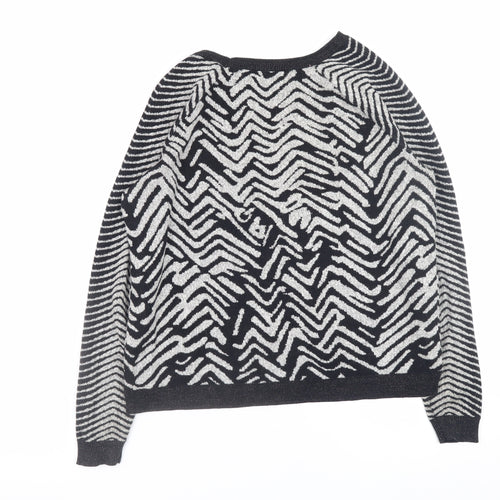 River Island Women’s Black Animal Print Jumper Size 10 Crew Neck Knit
