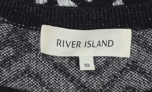 River Island Women’s Black Animal Print Jumper Size 10 Crew Neck Knit
