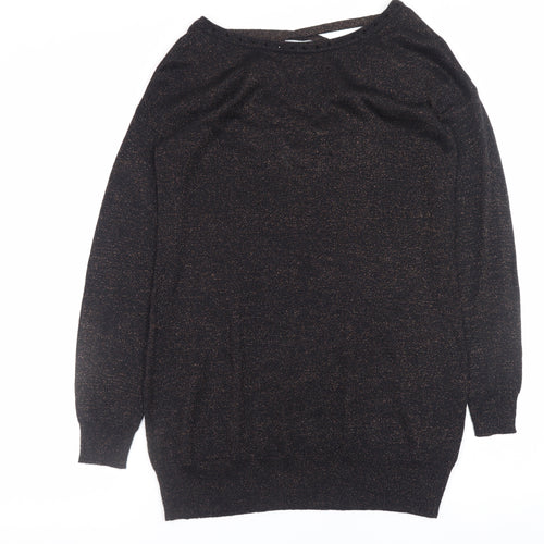 Amaryllis Womens Black Metallic V-Neck Long Sleeve Pullover Jumper Size 12