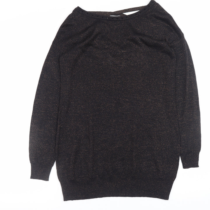 Amaryllis Womens Black Metallic V-Neck Long Sleeve Pullover Jumper Size 12