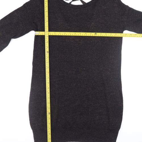 Amaryllis Womens Black Metallic V-Neck Long Sleeve Pullover Jumper Size 12