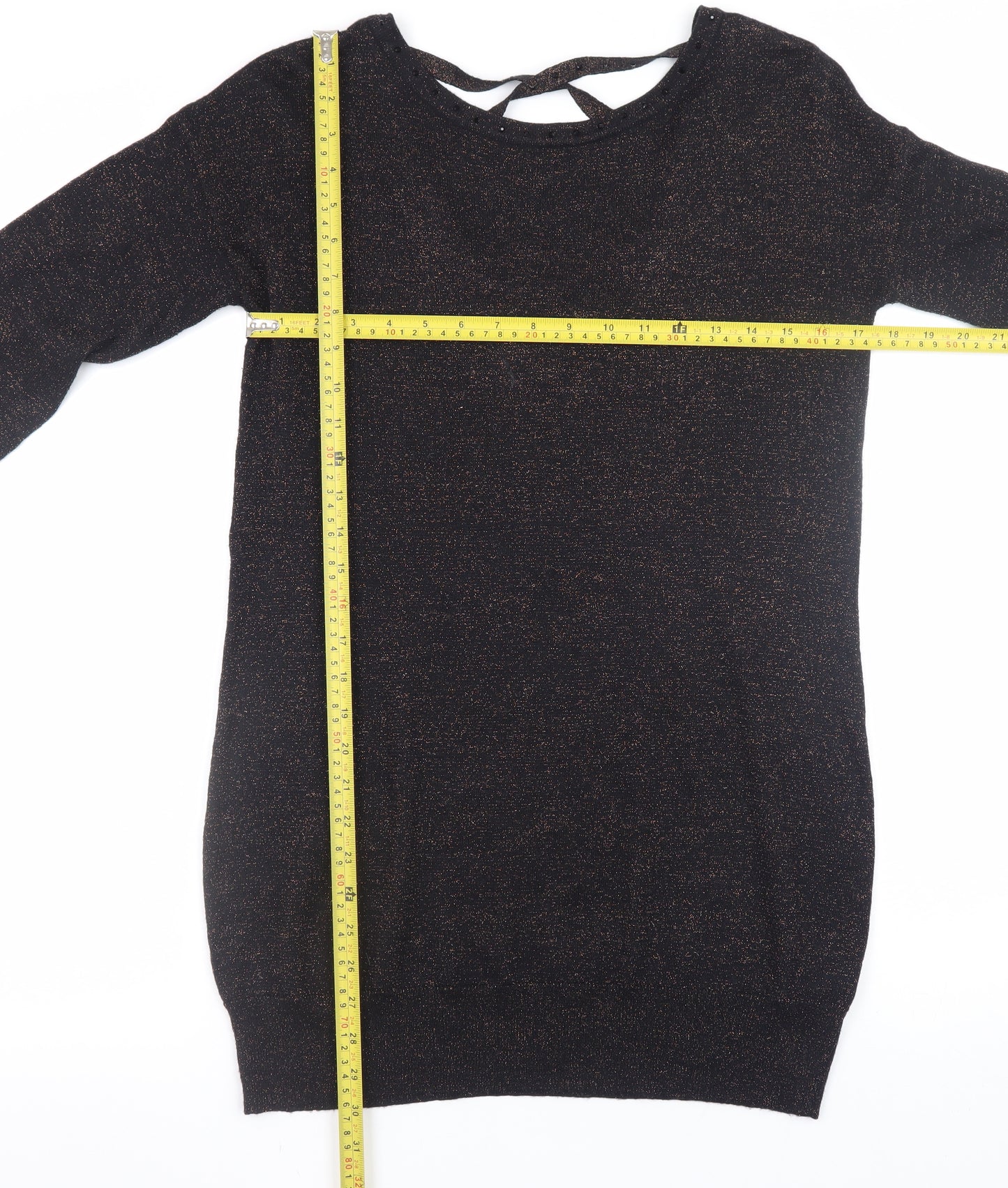 Amaryllis Womens Black Metallic V-Neck Long Sleeve Pullover Jumper Size 12