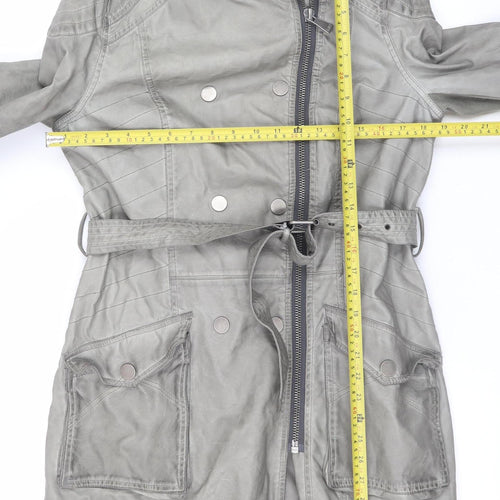River Island Women’s Grey Faux Leather Trench Coat Size 14 Belted