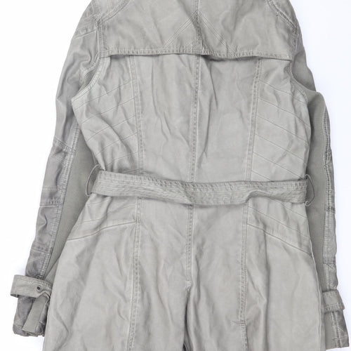 River Island Women’s Grey Faux Leather Trench Coat Size 14 Belted
