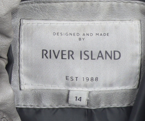 River Island Women’s Grey Faux Leather Trench Coat Size 14 Belted