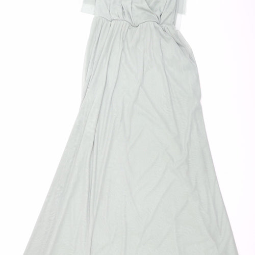 Folkster Women Green Long Maxi Dress S V-Neck Elegant Formal Gown