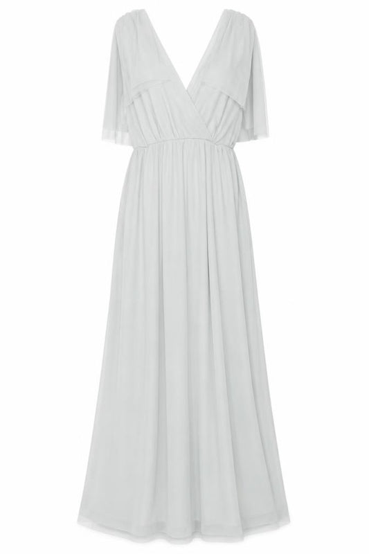 Front view of Folkster Women Green Long Maxi Dress S V-Neck Elegant Formal Gown