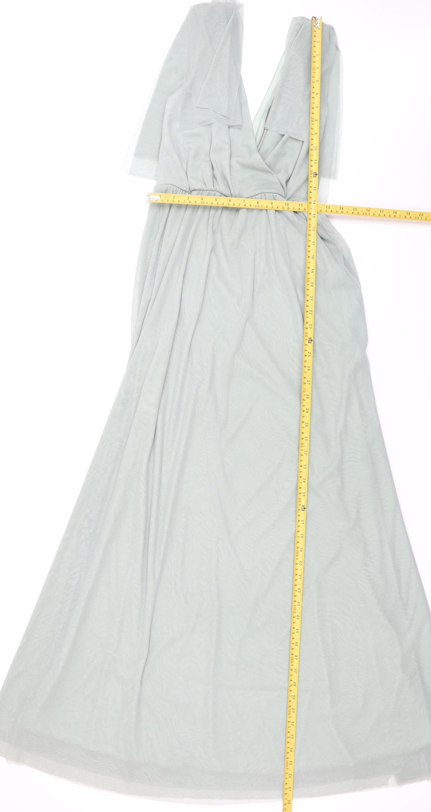 Folkster Women Green Long Maxi Dress S V-Neck Elegant Formal Gown