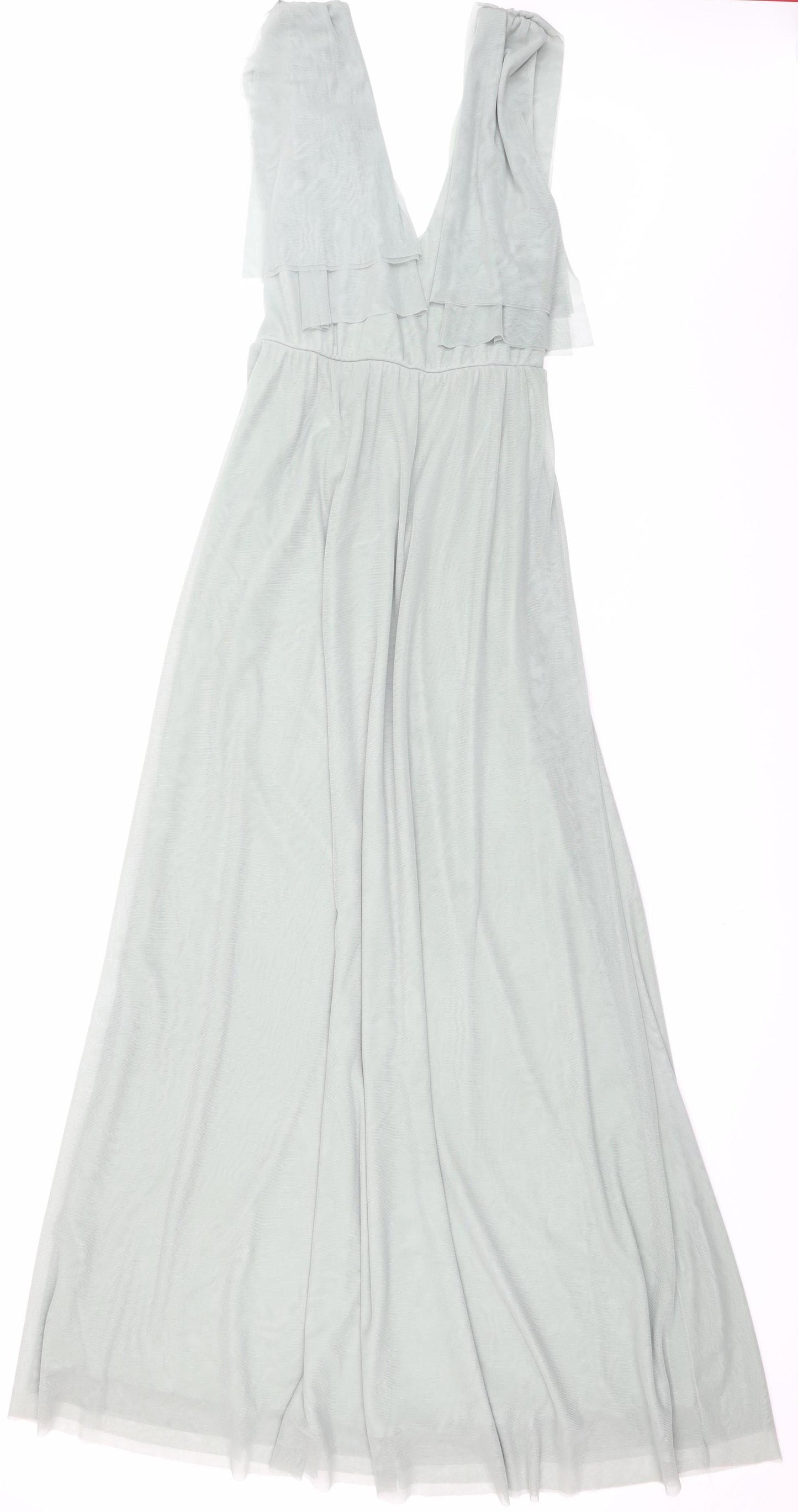 Folkster Women Green Long Maxi Dress S V-Neck Elegant Formal Gown