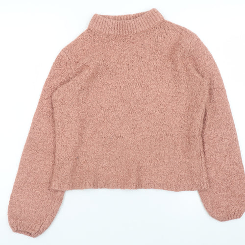 Vila Womens Pink Mock Neck Chunky Knit Pullover Jumper XS