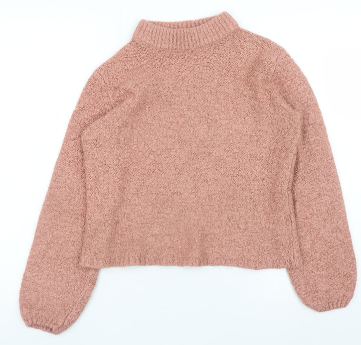 Vila Womens Pink Mock Neck Chunky Knit Pullover Jumper XS