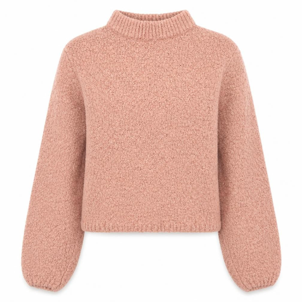 Front view of VILA women’s pink mock neck chunky knit jumper xs