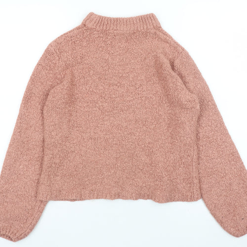 Vila Womens Pink Mock Neck Chunky Knit Pullover Jumper XS