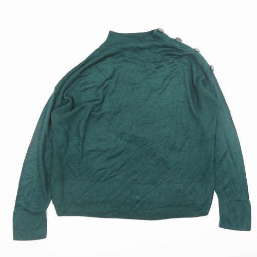 Next Women Green Mock Neck Button Detail Knit Jumper Size 12