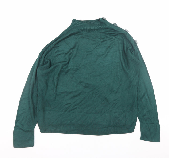 Next Women Green Mock Neck Button Detail Knit Jumper Size 12