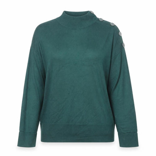 Next Women Green Mock Neck Button Detail Knit Jumper Size 12