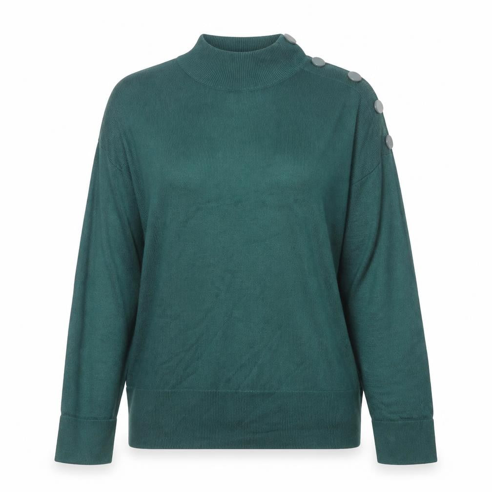 Next Women Green Mock Neck Button Detail Knit Jumper Size 12