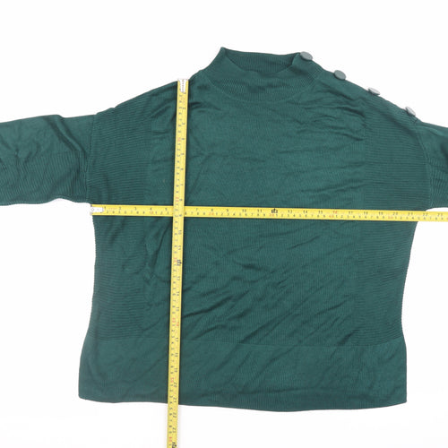 Next Women Green Mock Neck Button Detail Knit Jumper Size 12