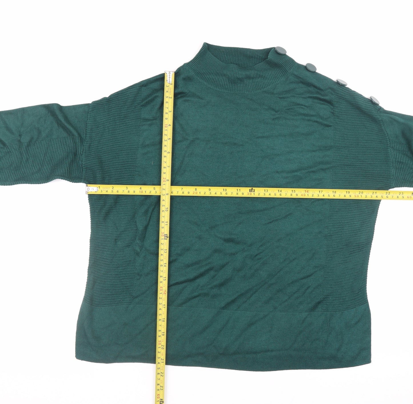 Next Women Green Mock Neck Button Detail Knit Jumper Size 12