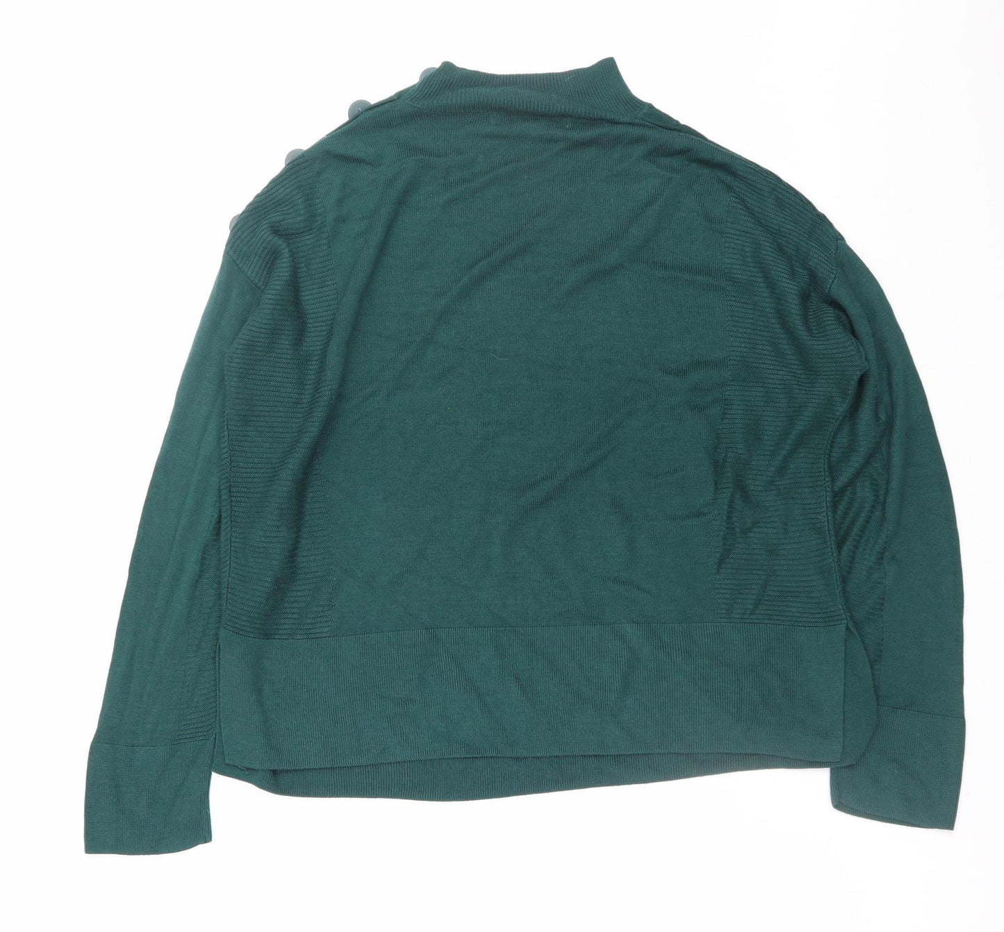 Next Women Green Mock Neck Button Detail Knit Jumper Size 12