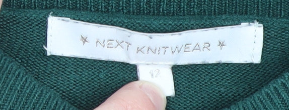 Next Women Green Mock Neck Button Detail Knit Jumper Size 12