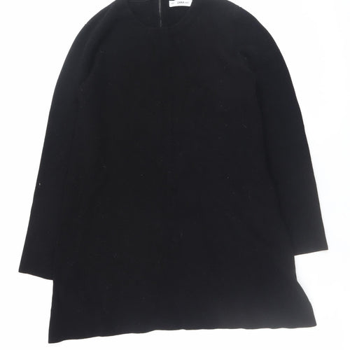 Zara Women Black Knit Shift Dress L Long Sleeve Round Neck