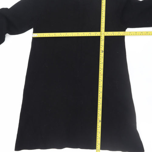 Zara Women Black Knit Shift Dress L Long Sleeve Round Neck